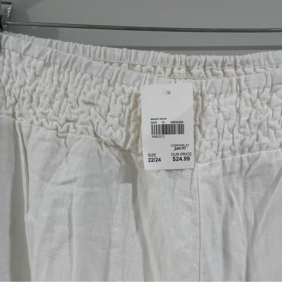 NWT Cato Plus Size White Wide Leg Linen Pants Pom Pom Hem, 22W/24W Swim/Beach - Picture 2 of 8